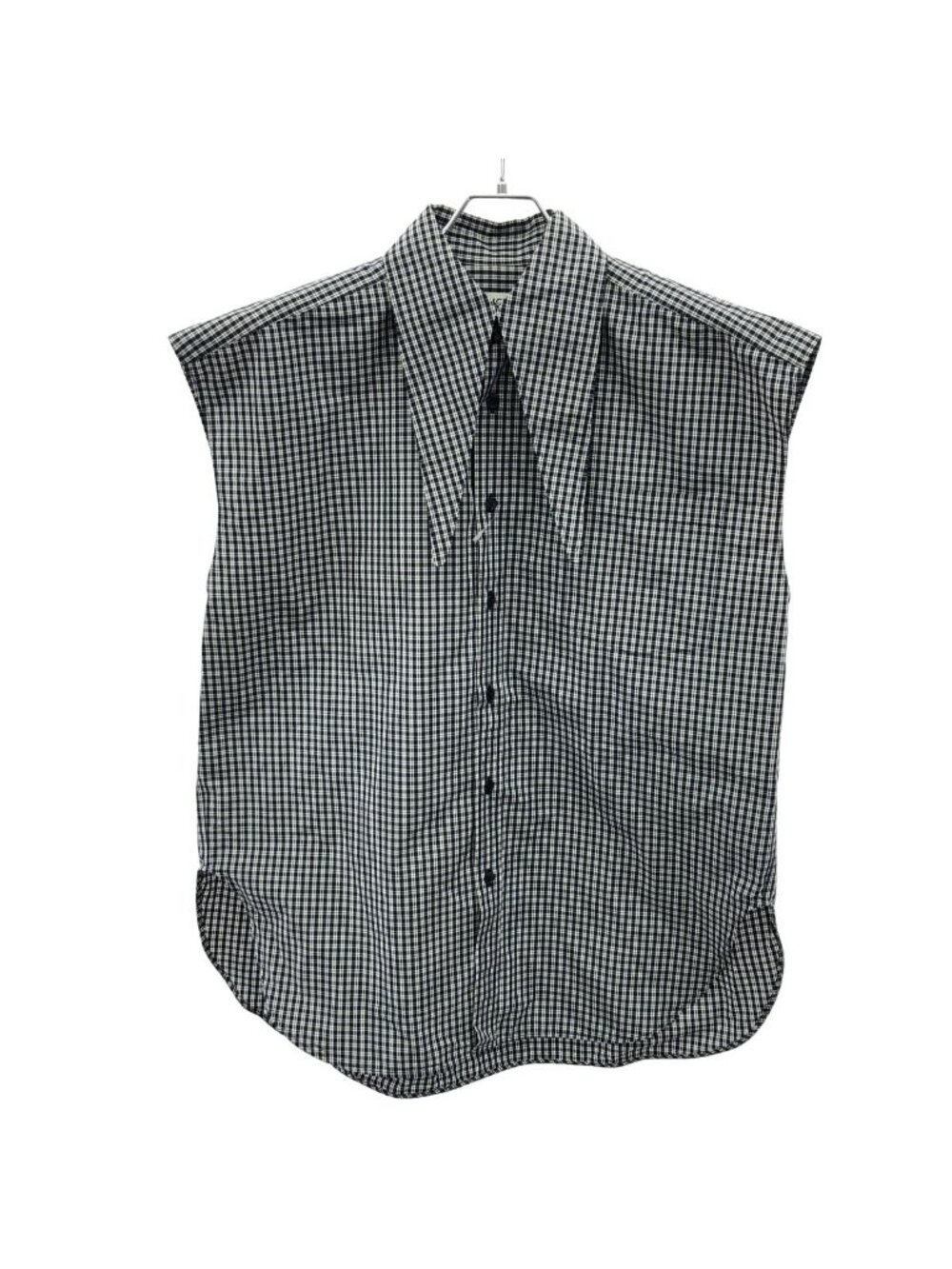 Balenciaga Check Sleeveless Blouse Top Navy White 34